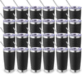 Volhoply 20oz Stainless Steel Tumbler with Lid and Straw Bulk 24 Pack,Double Wall Insulated Travel Iced Coffee Mug Fits Cup Holder,Powder Coated Cups for Hot/Cold Drinks,Christmas Gifts（Black,24 Set）