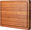 Allsum XL Cutting Board for Kitchen, 20x15" Extra Large, 1" Thick Bamboo Wood Butcher Chopping Block, Cheese Board, Durable Reversible with Juice Grooves and Handles