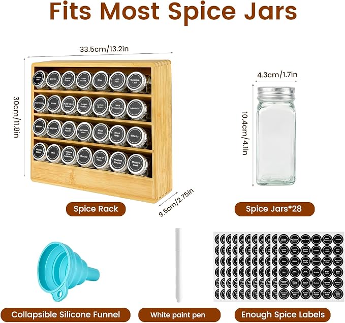 Bamboo Tiered Spice Rack Organizer for Cabinet,Wooden Seasoning Rack for Countertop, Cupboard, Pantry, Kitchen (Spice Jars Included)
