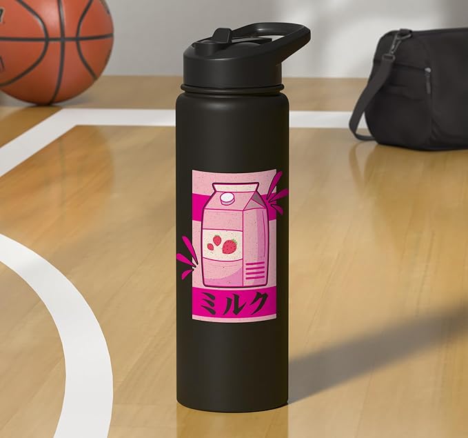 Kawaii Japanese Pink Retro 90s Strawberry Milk Carton Stainless Steel Insulated Water Bottle