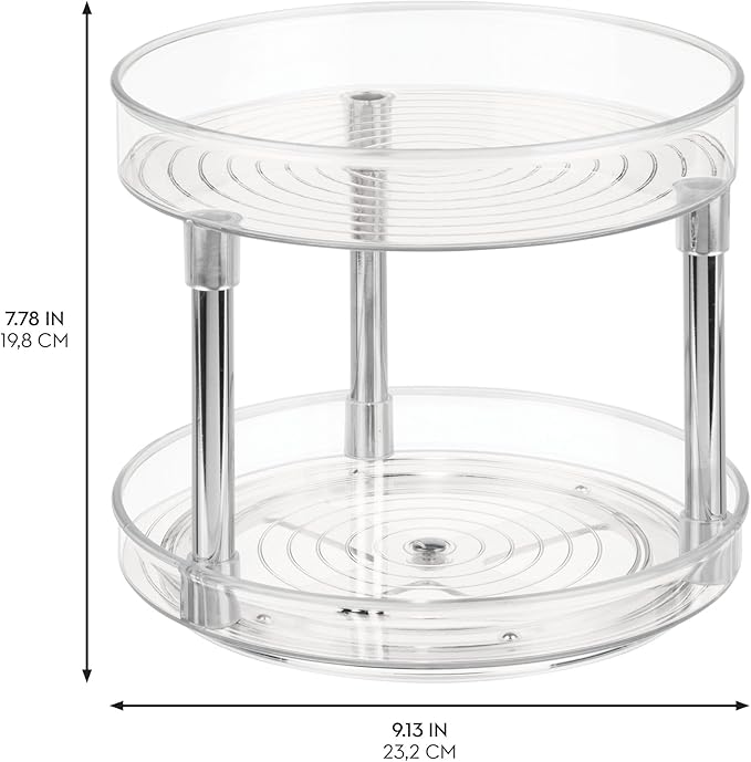 iDesign 9-Inch Plastic 2-Tier Lazy Susan Turntable - Set of 2 - Clear/Chrome