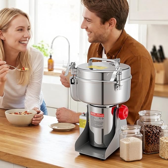 VEVOR 2500g Electric Grain Mill Grinder, High Speed 3400W Commercial Spice Grinders, Stainless Steel Pulverizer Powder Machine, for Dry Grains Spices Cereals Coffee Corn Pepper, Swing Type