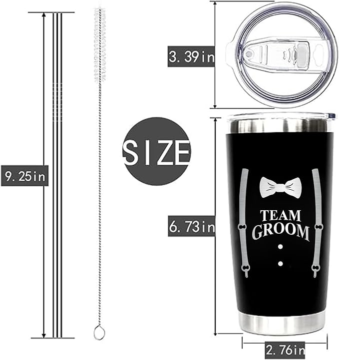 PartyGifts&beyond Groomsmen Gifts, 7Packs Bachelor Party Gifts Tumblers, Team Groom Cups 20 OZ Stainless Steel Tumbler with Lid and Straw for Wedding and Groomsman(Team Groom)