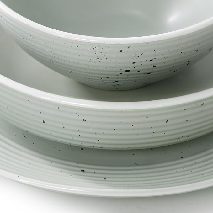 Elama Emilia 16 Piece Double Bowl Stoneware Dinnerware Set (Light Green) Service for 4 …