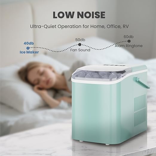 DUMOS Countertop Ice Maker with Handle, 26lbs/24H, Makes 9 Bullet Cubes in 6 Mins, Auto-Cleaning, Portable Ice Machine for Home Kitchen RV Camping, Green