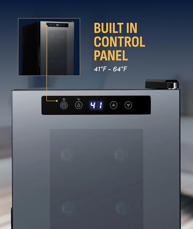 NewAir 10" Wine Fridge for 12 Bottles | Freestanding Wine Cooler Refrigerator with Glass Door | Compact Countertop Storage with Precision Cooling & Quiet Operation | Black