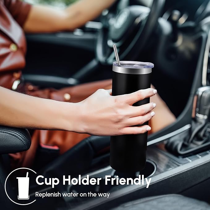 Volhoply 8 Pack Skinny Tumblers with Lid and Straw, 20oz Stainless Steel Straight Tumbler Bulk, Vacuum Insulated Coffee Mug for Home, Office, Travel, DIY (Assorted,8 Pack)
