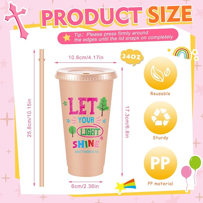 Uiifan 30 Pcs Morandi Christian Cups for Kids, Vacation Bible School Gifts 24oz Pastel Reusable Plastic Tumblers with Lids Straws, Neutral Bible Verse Party Cups for Sunday School, Classroom, Holiday