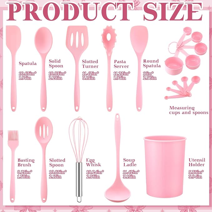 Fourluoo 30 Pcs Pink Bow Kitchen Decor and Utensils Set Pink Kitchen Towels and Rugs Oven Mitts and Pot Holders Non Toxic Silicone Utensils Set Heat Resistant Dishwasher for Women Mom Gift Cooking