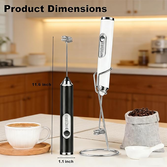 Milk Frother Handheld for Coffee, Hand Frother Wand, Electric Whisk 3 Speed Adjustable, Drink Mixer with Stainless 2 Whisks, Foam Maker for Latte Cappuccino Matcha