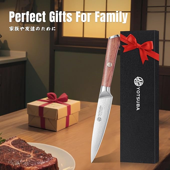 YOTSUBA Utility Knife,5 Inch Petty Kitchen Knife, Forged High Carbon German Steel chef knives, Paring knives, Full Tang & Razor Sharp Ergonomic Handle Design