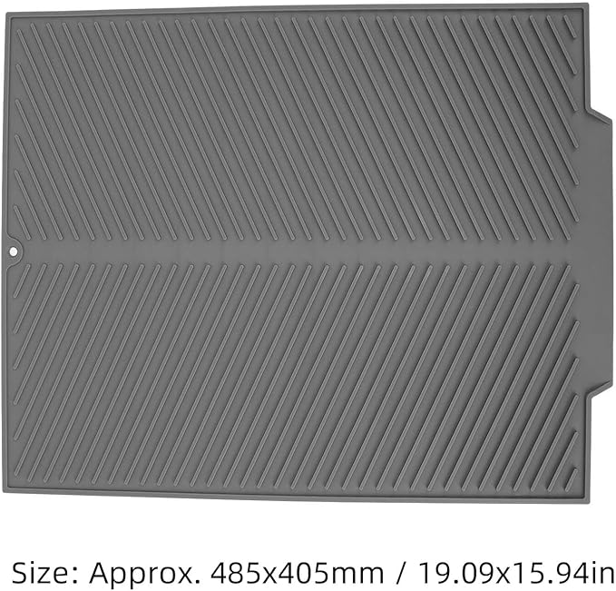 Draining Board Mat, Non Slip Silicone Dish Drying Mat Flume Drain Board Drainer Mat for Kitchen Countertop Tabletop Accessories (Gray)