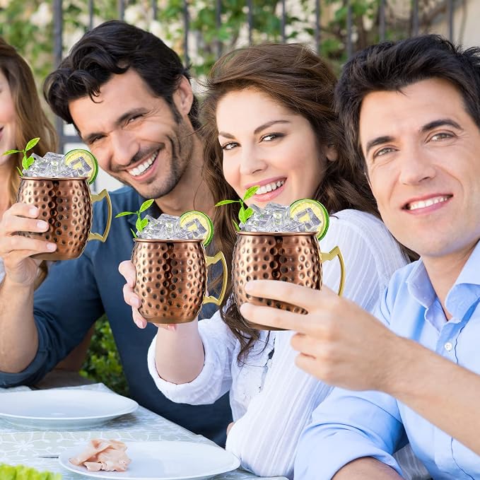 Tessco 12 Pcs Moscow Mule Mugs 16 oz Copper Mugs Kit 304 Hammered Copper Plated Stainless Steel Mule Cups for Cold Drinks Coffee Beer Wine Chilled Drink(Trendy Style,Antique Bronze)
