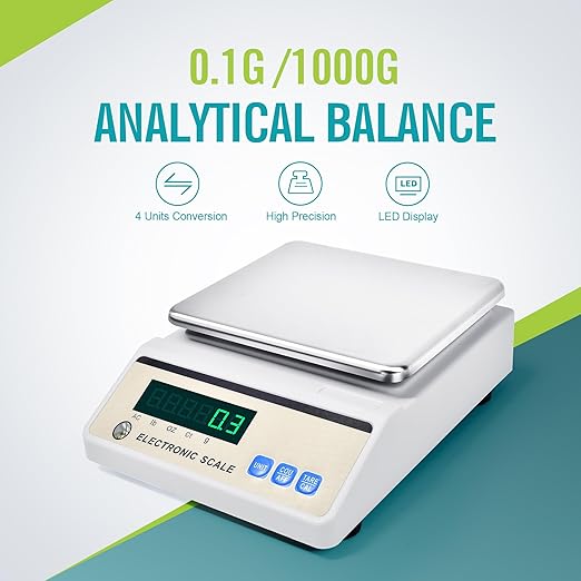 LICHEN Lab Analytical Balance 1000gx 0.1g with LED Display, Tare & Counting Function，G/ct/oz/lb Units- High Precision Scale for Kitchen, Lab, Pharmacy, Jewelry(No Test Weight)