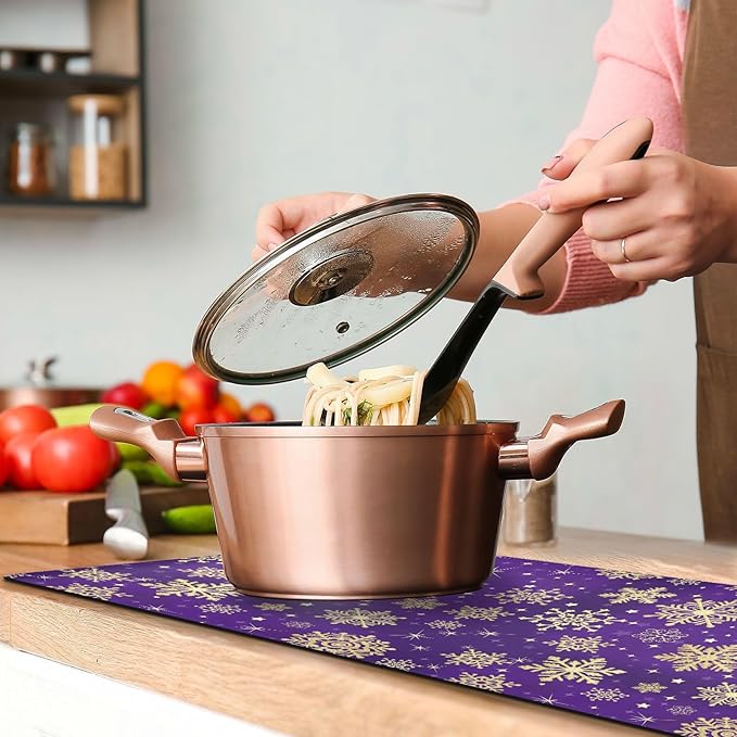 Winter Violet Purple with Gold Snowflakes Christmas Trivet Table Runner 40 Inches Long Trivet for Hot Pots and Pans/Hot Dishes,Table Protector Heat Up to 230F, Decorative Hot Plates Mat for Kitchen Co