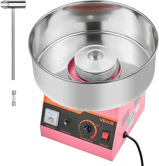 VEVOR Cotton Candy Machine Commercial, 1000W Electric Candy Floss Maker, Easy Use with 15 inch Stainless Steel Bowl and Sugar Scoop, Makes Hard Candy for Home Kids Birthday, Family Party, Pink
