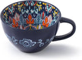 Large Coffee Mug, 15 oz Boho Coffee Mug Ceramic with Handle, Porcelain Tea Cup, Coffee Cup for Cappuccino and Latte, Microwave & Dishwasher Safe, Ideal Gift for Family/Friend (Dark Blue)