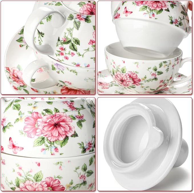 Tea Cup Set Ceramic Including 1 Teapot with lid 1 Tea Cup with 1 Sauser (C1)