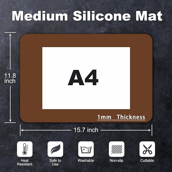 Silicone Mat for Kitchen Counter, Silicone Mat Trimable to Size (Brown, 15.7×11.8inch-4pcs), BPA-Free Silicone Placemat, Heat-Resistant NonSlip Table Mat for Air Fryer, Countertop Protector Mat