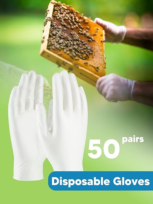 10 PCS Honey Harvesting Beekeeping Tool Kit, 5 Gallon Bucket with Gate, 50 Pairs Gloves, 58-90% Brix Scale Range Honey Moisture Tester, Honey Pail Kit Gate Strainer Uncapping Knife Scraper