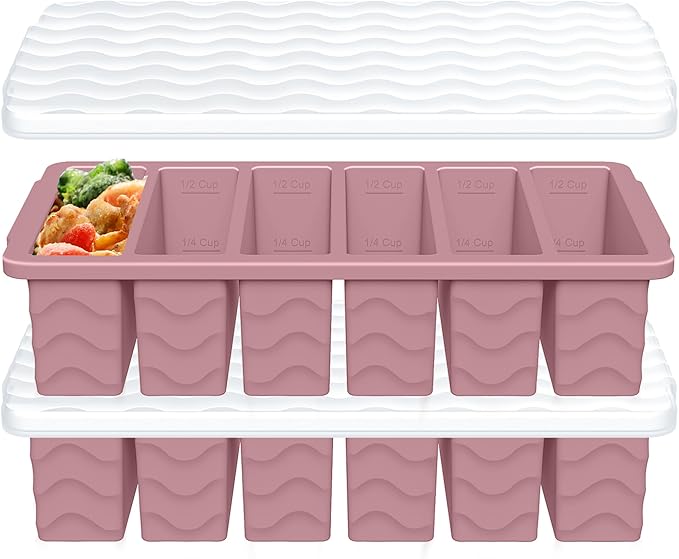 1/2 Cup Silicone Freezer Molds with Lid, 2-Pack Silicone Freezer Trays for Soup, Sauce & Broth – Meal Prep Containers, Large Ice Cube Tray, Oven & Dishwasher Safe