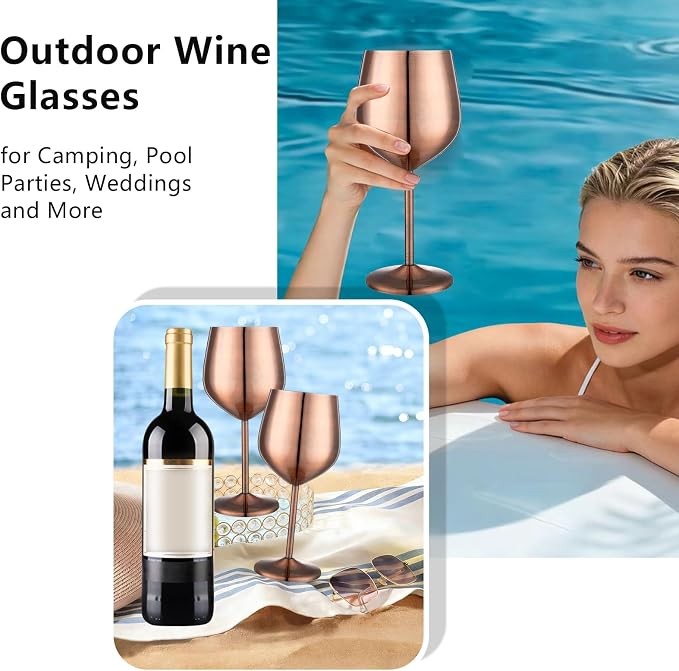 UNISWEET Stainless Steel Wine Glasses Set of 4 Unbreakable Wine Glass 18 oz Unique Metal Wine Goblets for Outdoor, Travel, Camping, Pool, Ideal Gift for Wine Lovers (Red Copper)