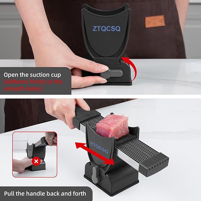 Meat Slicer for Fresh Raw Meat, Manual Cutter Slicer, 17 Blades Once Get 18 Slices, can Slicing Shredding (2 or 4 mm), Meal Prep, Beef Pork Mutton for Home Cooking BBQ Hot Pot -Black