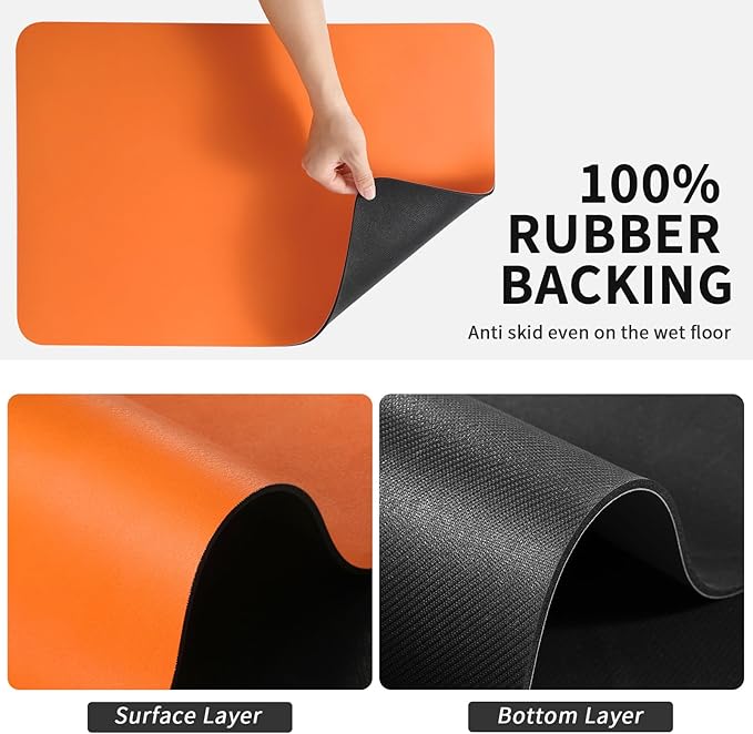 HotLive Dish Drying Mat for Kitchen Counter, Heat Resistant Drainer Mats with Non-slip Rubber Backed, Hide Stain Kitchen Super Absorbent Draining Mat, Easy to Clean Dish Rack Pad, Orange 16"x18"