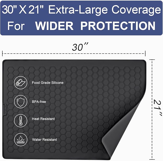 Stove Top Covers for Electric Stove - 30" x 21" Extra Large Silicone Stove Mat for Glass Top Stove, Heat Resistant Cooktop Protector, Ceramic Range Covers, XL Dish Drying Mat for Home Kitchen, Black