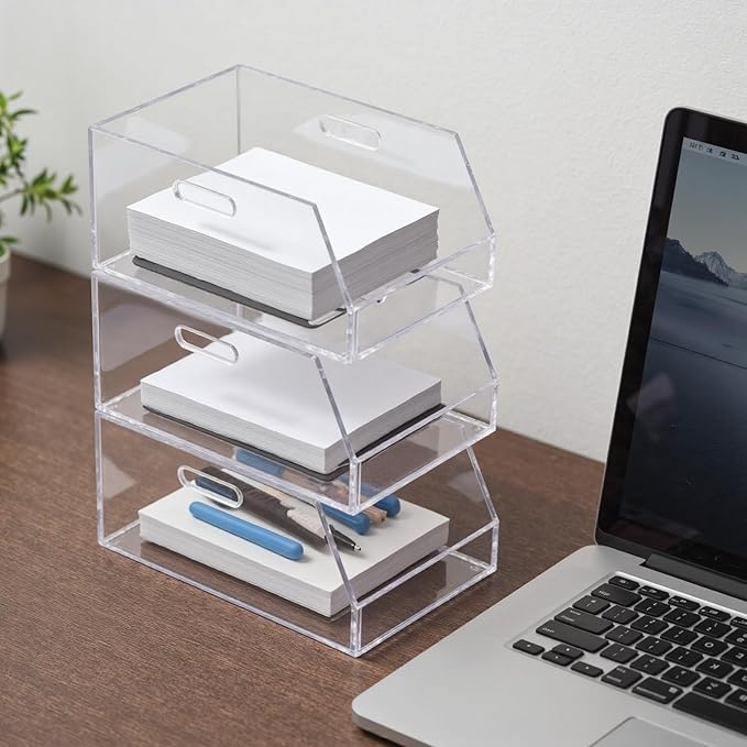 Gelite Stackable Storage Bins Open Front Clear Organizer Bins with Handles Acrylic Storage Container for Pantry Kitchen Cabinet Bathroom Closet Office Organization, 15.4x11.4x6.7''