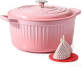SENSARTE Enameled Cast Iron Dutch Oven Pot with Lid 3.5/5.5/6.5 Quart Heavy-Duty Round Dual Handles Kitchen Pot with Cotton Potholders & Silicone Trivet, Pot for Bread Baking, Stews, Braising, Roasting, Oven Safe, 6.5 Quart, Pink