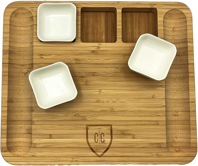 Carnivore Club Bamboo Charcuterie Board Set - Extra-Large Modern Rectangular Serving Platter with Cheese Knives, Ceramic Bowls, Slate Markers & More