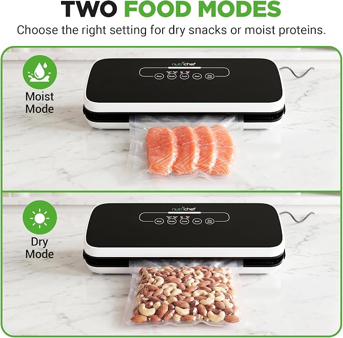 NutriChef Automatic Vacuum Air Sealing System for Food Preservation with Starter Kit, Compact Design, Lab Tested, Dry & Moist Food Modes with Led Indicator Lights, Black