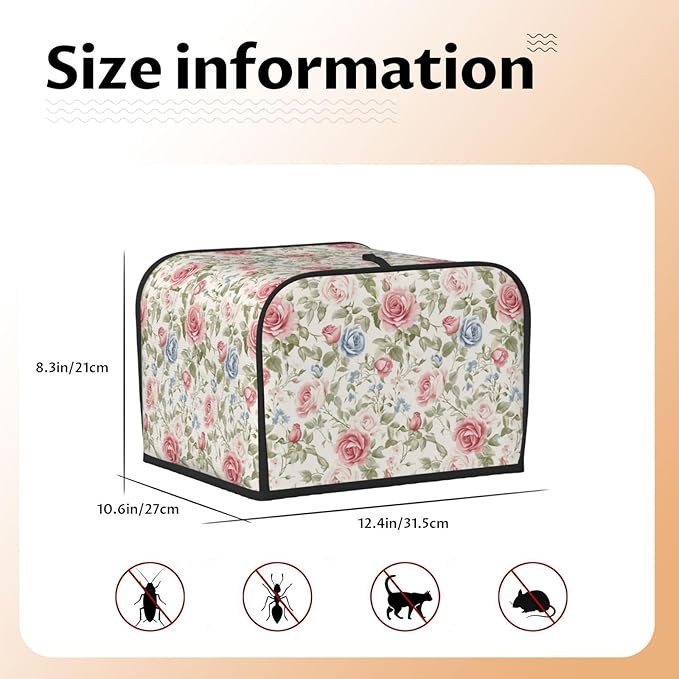 Toaster Cover 4 Slice Flower Boho Rose Floral Kitchen Small Appliance Covers with Pockets Dust and Fingerprint Protection