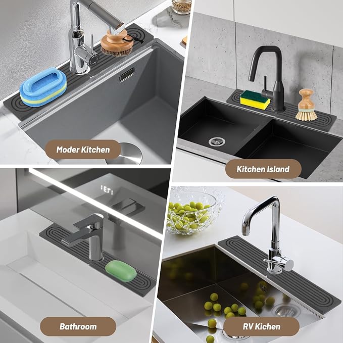 Faucet Mat for Kitchen Sink - 23.6" Diatomite Fast Stone Drying Mat for Kitchen Counter Tray Absorbent Mat Faucet Splash Guard for Kitchen Sink and Bathroom Counter (Deep Gray, 23.62"x3.94")