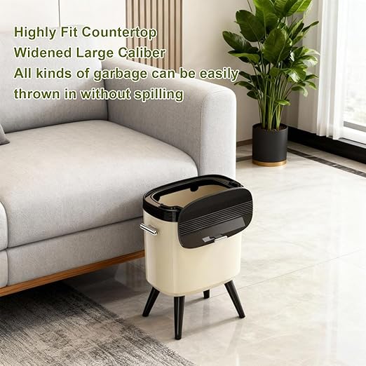Tall Trash Can with Wheels, 15L Large Capacity Narrow Garbage Can with Elevated Legs, Trash Bin for Kitchen Bathroom Living Room Office (Cream White)