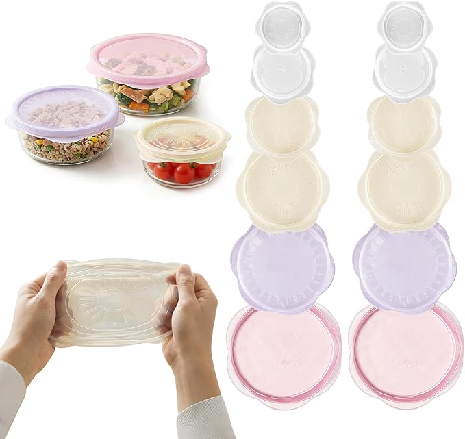 12 Pcs Silicone Stretch Lids, Reusable Silicone Bowl Covers for Food Storage, Microwave & Dishwasher Safe, Leak Proof Airtight Seal Tops for Cans, Cups, Jars