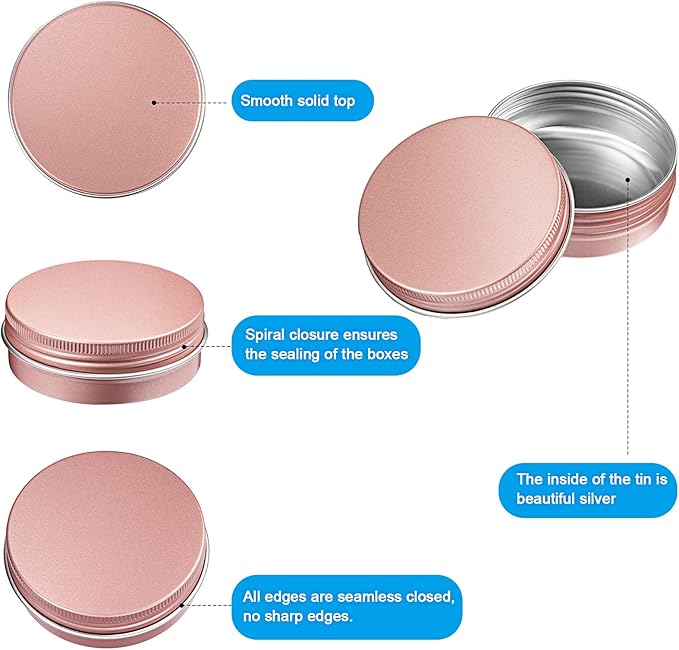 Patelai 2 oz Rose Gold Metal Round Tins Aluminum Tin Cans Salve Tins Containers with Screw Lid 10 Sheets Stickers for Salve Spice Candies Balms Candles, 36 Pack (Classic Style)