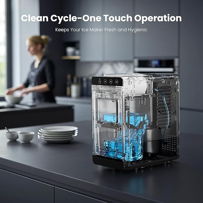 Electactic Ice Makers Countertop,26Lbs/24H,8Pcs in 6Mins,Portable Ice Maker Machine with Self-Cleaning,Interior Lighting,2 Sizes of Bullet Ice for Home/Office/Party(Stainless Steel)