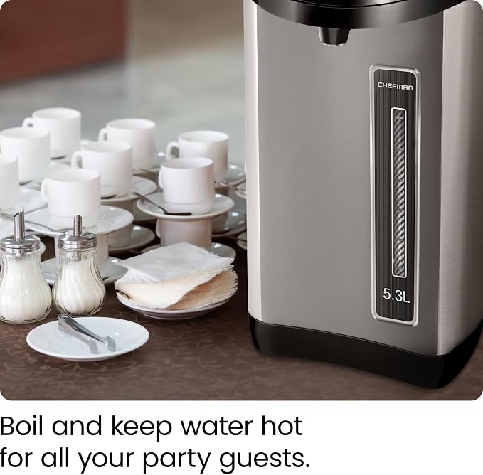 Chefman Electric Hot Water Pot Urn w/Auto & Manual Dispense Buttons, Safety Lock, Instant Heating for Coffee & Tea, Auto-Shutoff & Boil Dry Protection, Insulated Stainless Steel, 3.6L/3.8 Qt/20+ Cups