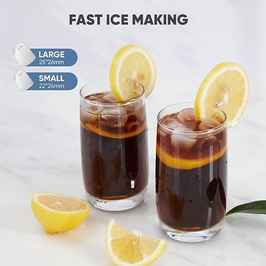 DUMOS Countertop Ice Maker with Handle, 26lbs/24H, Makes 9 Bullet Cubes in 6 Mins, Auto-Cleaning, Portable Ice Machine for Home Kitchen RV Camping, Green