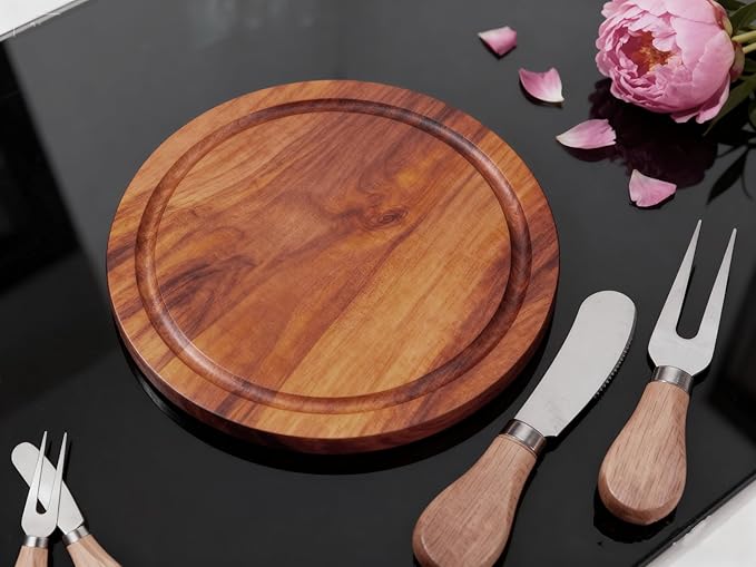 8-Pack Small Personal Charcuterie Cheese Board Set & Serving Tray- 6 Inch Mini Appetizer Plate with Knives & Forks, Acacia Wood Gift Package Ideal for Large Gatherings & Party Guest Favors