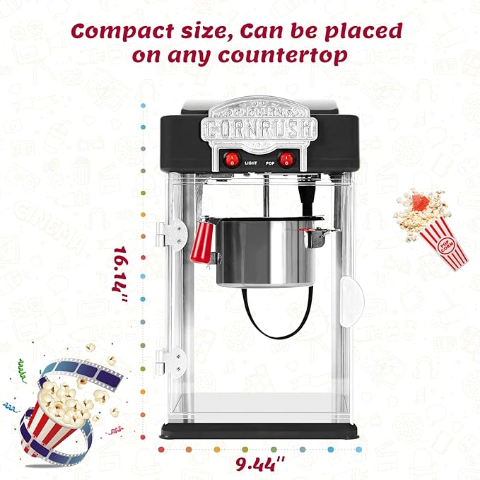 Popcorn Popper Machine-4 OZ Vintage Professional Popcorn Maker Theater Style with Nonstick Kettle Warming Light and Serving Scoop. (Black)