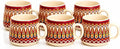 Handcrafted Set of 6 Ceramic Tea Cups 150 ML Elegant Porcelain Breakfast Coffee Mugs Boho Style For Cortado Cappuccino Espresso Kulhad Chai Microwave & Dishwasher Red Food Safe For Home Office Kitchen