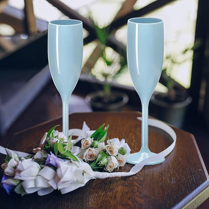 XUWAIDSGN Acrylic Champagne Flutes Toasting Glasses Unbreakable Mimosa Bar Reusable Wine Glasses Vintage Champagne Flutes Stemmed Drinking Cups 5.4 OZ for Christmas Birthday (10, Blue)