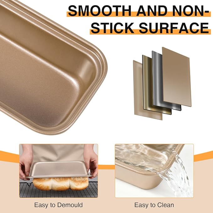 12PCS Mini Loaf Pans for Baking Bread, 6 x 3 x 2 in Nonstick Small Bread Pans, Carbon Steel Rectangle Mini Baking Tins for Banana, Zucchini, Pumpkin Breads, Meatloaf, Brownies, Gold