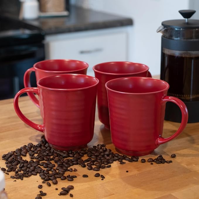 Elanze Designs Red Matte Glaze Finish 17 ounce Stoneware Coffee Cup Mugs Set of 4