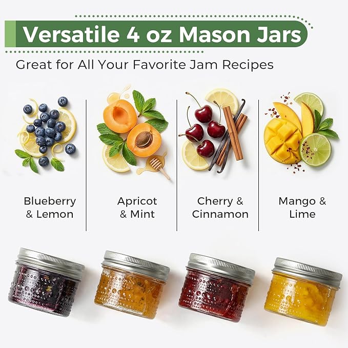 40 Pack Small Glass Jars with Lids - 4oz Vintage Embossed Mini Mason Jars ,Regular Mouth Mason Canning Jar with Seal Bands for Jam, Honey, Jelly, Dessert, Spice, Wedding Favors, DIY Candles Decor