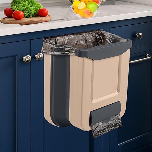 10l Wall-Mounted Kitchen Cupboard Trash Can, Collapsible Food Waste Bin for Cabinets, Ideal for Campervans, Bathrooms, and Motorhomes Coffee