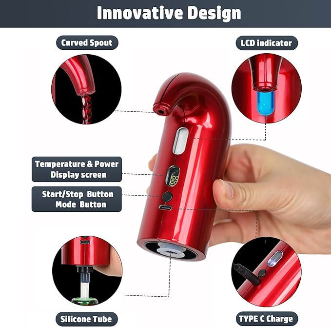 Electric Wine Aerator, Electric Wine Decanter and One Touch Wine Decanter Pourer for Red and White,Smart Wine Aerator and Dispenser with Type C Rechargeable